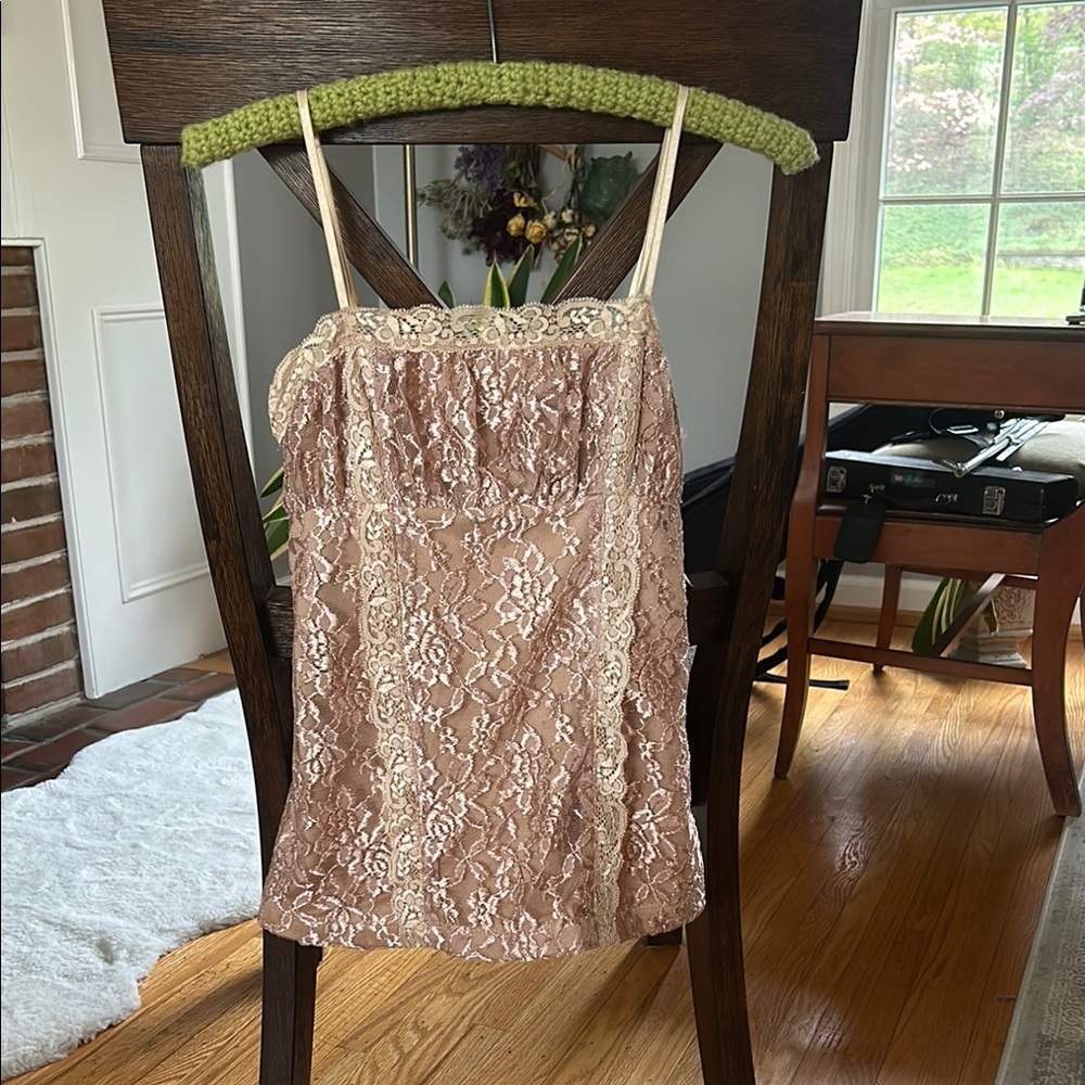 Lace Slip Dress in Gold and Cream/Tan